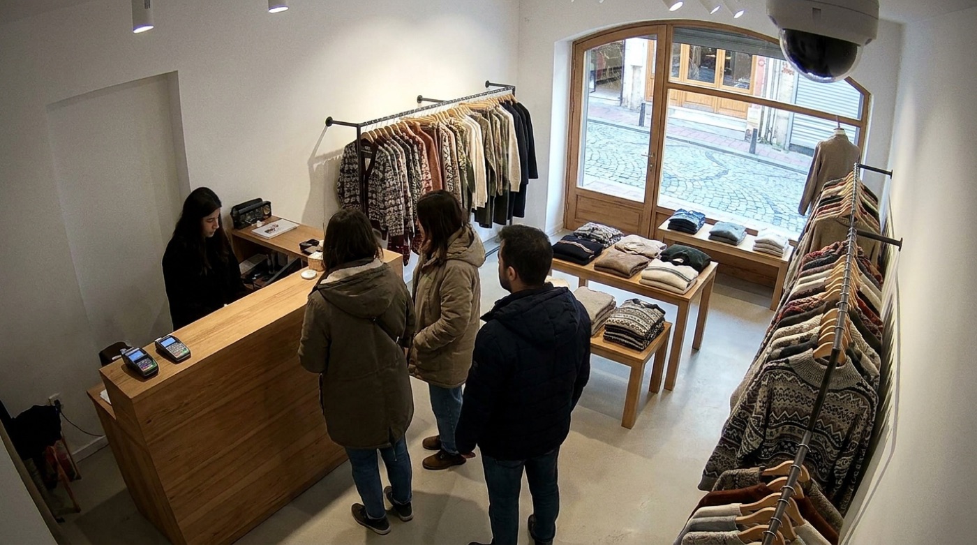 Shop camera view with a till zone and a queue zone drawn on it